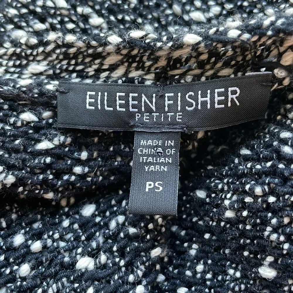 Eileen Fisher Black and White Tweed Open Front Cardigan Sweater. Size Small Pet.